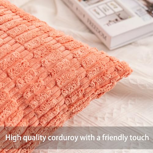 Pack of 2 Corduroy Decorative Throw Pillow Covers 18x18 Inch (Orange / 18" x 18" (Pack of 2))