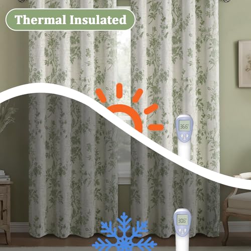 Sage Green Boho Floral 100% Blackout Curtains 90 Inch 2 Panels (Sage Green / 52"W x 90"L (Pack of 2))