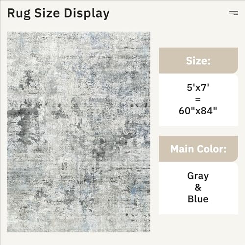 Abstract Rug 5x7 Washable Area Rugs for Living Room (Gray/Blue / 5' x 7' (Rectangular))
