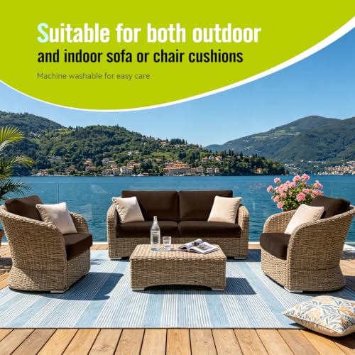 8Pcs Outdoor Cushion Covers (Dark-coffee / Square-small + Square)