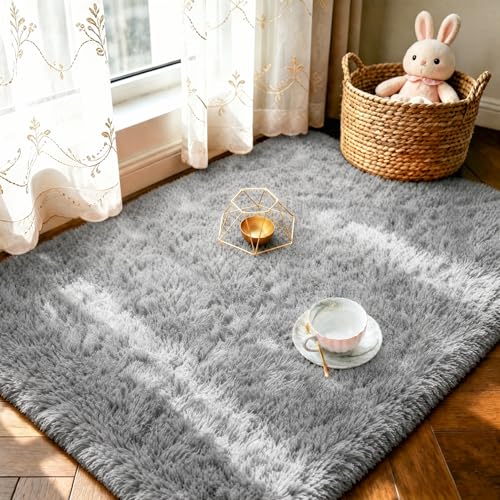 2x3 Area Rugs Grey Fluffy Living Room Carpets for Kids Bedroom (Grey / 2' x 3' (Rectangular))