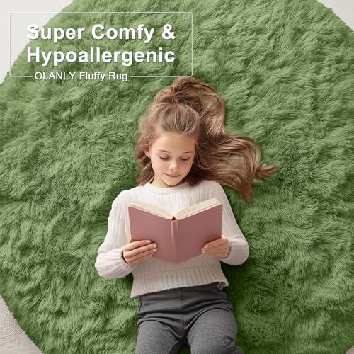 Green Round Rugs for Bedroom (6 Ft Round / Green)