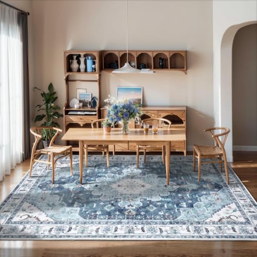 5x7 Washable Non Slip Boho Area Rug for Living Room (Vintage Blue / 5' x 7' (Rectangular))