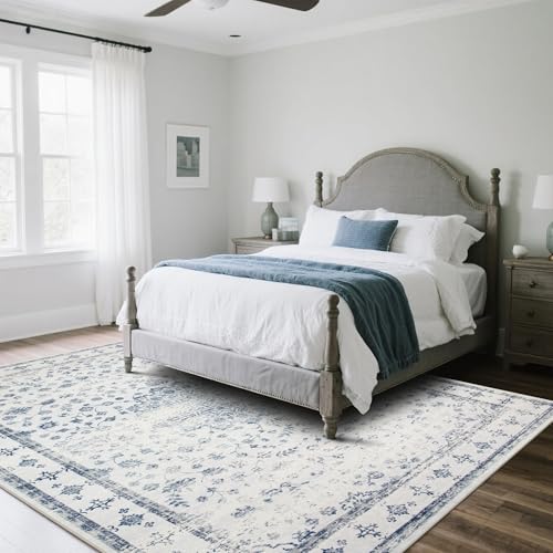 8x10 Washable Area Rugs for Living Room (8' x 10' (Rectangular) / Blue-white-gray)