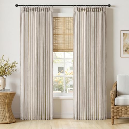 Cream White Pinch Pleated Linen Curtains 96 Inches Long 2 Panels (Cream White / 40"W x 96"L (Pack of 2))
