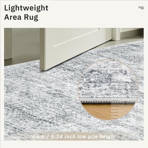 5x7 Area Rugs Grey Low Pile Washable Trendy Faded Style Rug (Grey / 5' x 7' (Rectangular))