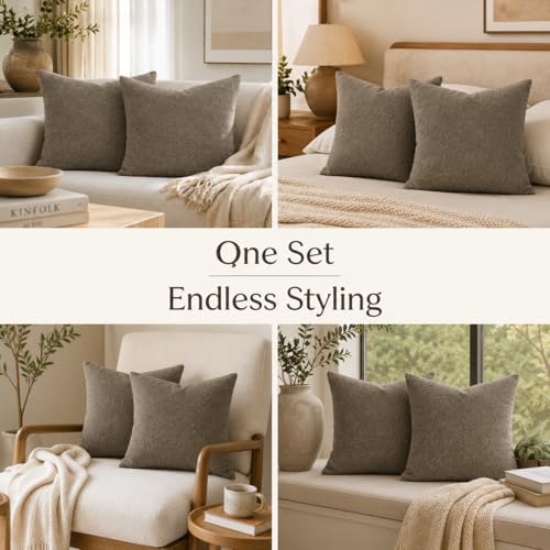 Boucle Throw Pillow Covers 24x24 inch Dark Brown (Brown / 24" x 24" (Pack of 2))