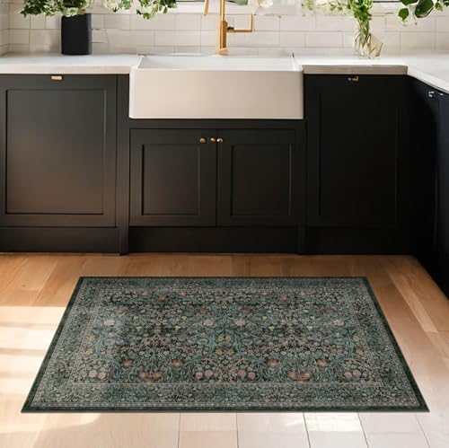 Dark Green Washable Entry Rug (Dark Green / Black / 2' x 3' (Rectangular))
