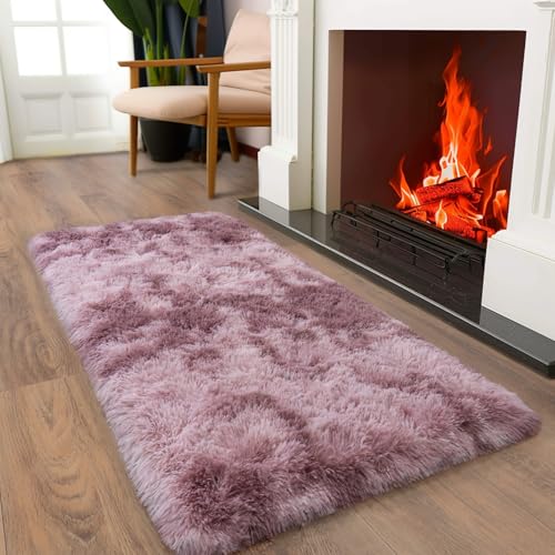 Soft Runner Rugs for Bedroom Hallways (2' x 4' (1 pc) / Tie-dyed Grey Purple)