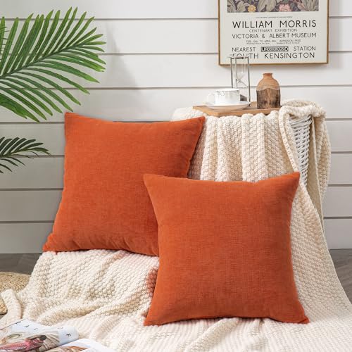 Decorative Square Throw Pillow Covers 22"x22" Inch Set of 2 (Orange / 22" x 22" (Pack of 2))