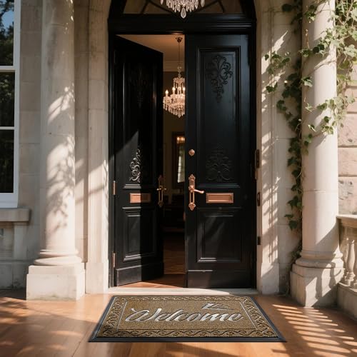 Welcome Mat Heavy Duty Sturdy Door Mats for Home Entrance Outdoor Indoor (Brown / 47x32 Inch)