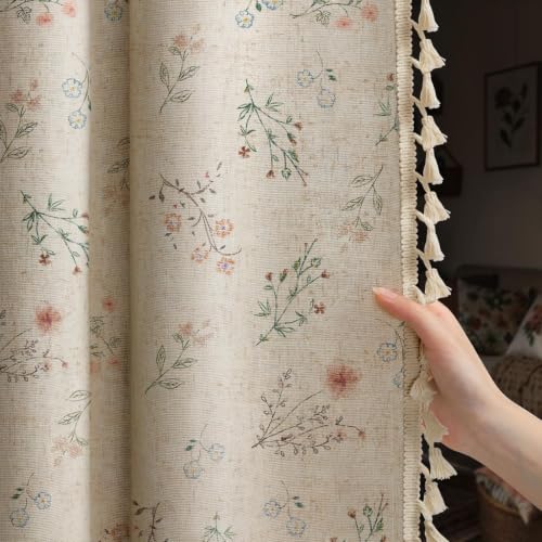 Boho Floral 100% Blackout Curtains 84 Inch 2 Panels Linen Texture (Blackout Vintage Florals / 52"W x 84"L (Pack of 2))