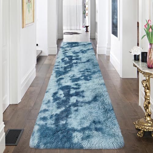 Super Soft Fluffy Living Room Area Rug 2x8 ft Tie (Tie-dyed Blue / 2' x 8' (Runner))