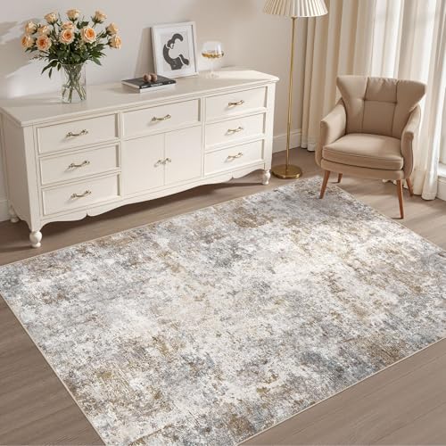 4x6 Area Rug Living Room Rugs Washable Neutral Brown Grey Carpet (Brown Grey / 4' x 6' (Rectangular))