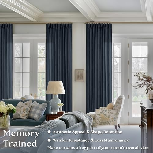 Pinch Pleated Navy Linen Curtains 84 Inches Long 2 Panels Set (Navy / 40"W x 84"L (Pack of 2))