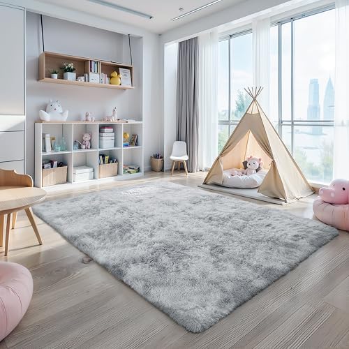 6x9 Tie Dye Gray Shag Rug for Bedroom (Tie-dyed Light Grey / 6' x 9' (Rectangular))
