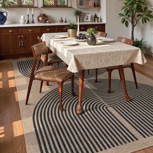 Modern Rainbow Easy Jute 9x12 Rug (9' x 12' (Rectangular) / Nature/Black Rainbow)