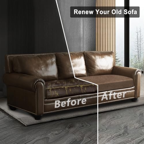 Leather Look Couch Cushion Covers Sofa Seat Slipcovers Sets Couches Furniture Protector for Sectional Armchair Loveseat Pets Kids Stretch Spandex Fabric (1 Cushion XL Sofa / 01 Brown)