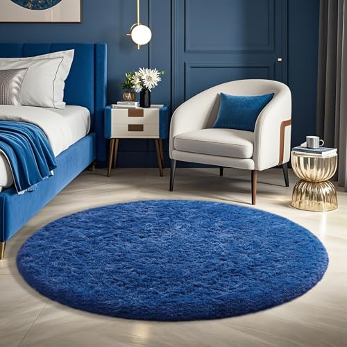 Round Rug 4Ft Blue Circle Area Rug (6- Blue / 4' (Round))
