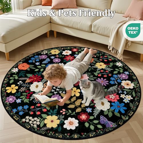 Round Area Rug Living Room (Black / 4' (Round))