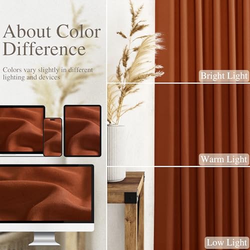 Terracotta Linen Curtains 63 Inches Length 2 Panels for Living Room Back Tab Pocket Light Filtering Semi Sheer Drapes Cotton Linen Textured Brick Burnt Orange Window Curtain 52X63 Inch (52"W x 63"L (Pack of 2) / Terracotta)
