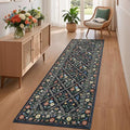 Washable Kitchen Rugs Non Slip 2x6 Hallway Runner Stain Resistant Low Pile Rug (Navy/Black / 2' x 6' (Rectangular))