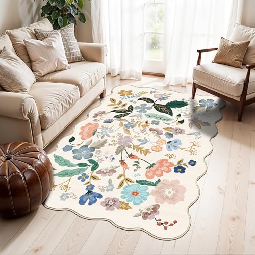 Washable 3x5 Entryway Area Rugs (3' x 5' (Rectangular) / Cream/Floral)
