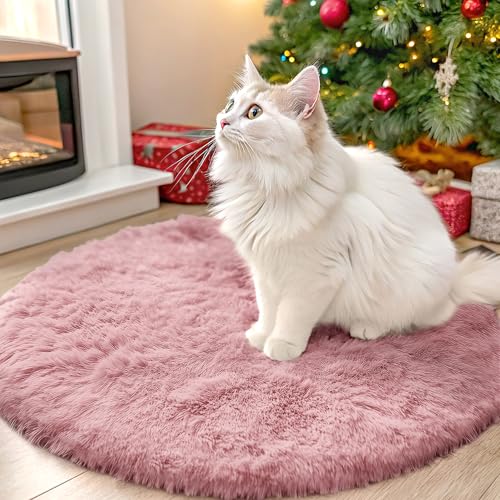 Pale Pink Round Rugs for Bedroom (2 Ft Round / Pale Pink)