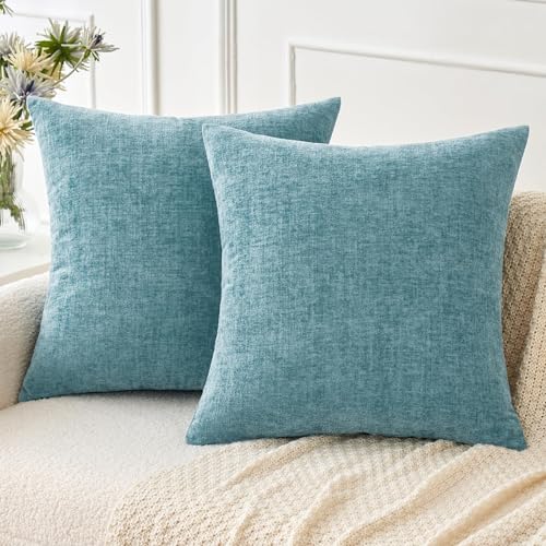 Soft Chenille Throw Pillow Covers Smoke Blue 16x16 Inch Pack of 2 (16" x 16" (Pack of 2) / Smoke Blue)