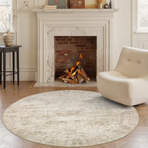 4x4 Beige Round Rug 4ft Vintage Circle Entryway Area Rugs Non (Beige / 4' (Round))
