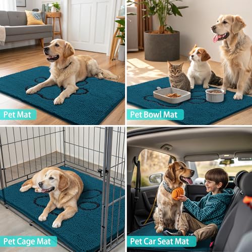 Dog Door Mat for Muddy Paws (36"X24" / Atlantic Blue and Black)