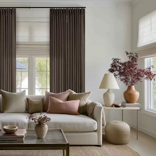 Dark Chocolate 80 Inch Pinch Pleated Semi Sheer Linen Curtains 2 Panels (Dark Chocolate / 40"W x 80"L (Pack of 2))