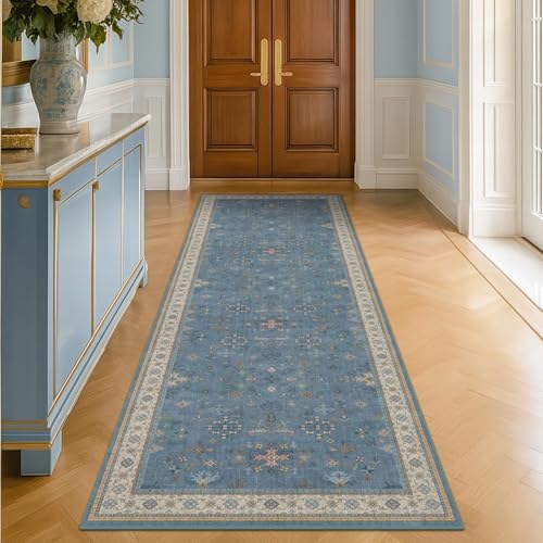 Light Blue 2x8 Long Washable Runner for Hallway (2' x 8' (Runner) / Dusty Blue)
