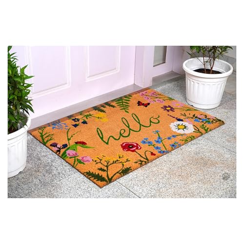 AZ105992436 Floral Hello Doormat (Hello / 2' x 3' (Rectangular))