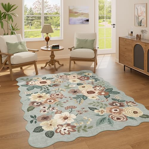 4x6 Area Rug Non Slip Floral Washable Living Room Rug (Sage Green (Big) / 4' x 6' (Rectangular))