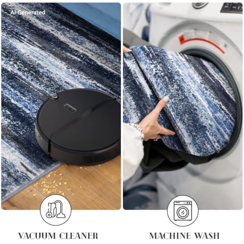 Abstract 2x3 Area Rug Small Washable Entryway Rug Non Slip Door Mat (Navy Blue and Gray / 2' x 3' (Rectangular))