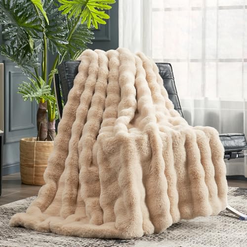 Faux Fur Throw Blanket for Couch (Beige / Throw(50" x 60"))