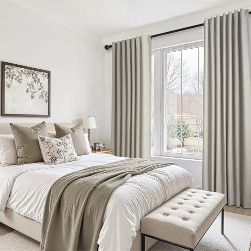 84 Inch Long Linen Blackout Curtains for Bedroom Flax Grey 100% Black Out Linen Texture Curtains Solid Thermal Insulated Window Drapes Luxury Decor for Living Room 84 inches Length 2 Panels (Flax Grey / 52"W x 84"L (Pack of 2))