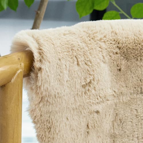 Camel Washable Shag Area Rugs for Living Room Small Plush Faux Bunny Shaggy Fur Round Rugs 4ft Cute Room Nursery Rug (4' (Round) / Beige)