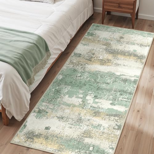 2'6"x4 Green Abstract Runner Rug (Light Green/Cream / 2'6" x 4' (Rectangular))