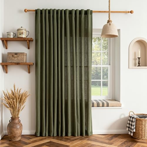 Curtains for Living Room 84 Inches Long Semi Sheer Light Filtering Privacy Drapes Linen Look Textured Boho Home Decor (100"W x 84"L (Pack of 1) / Olive Green-new)