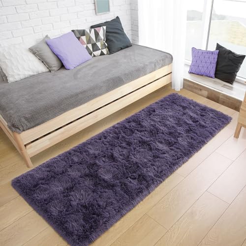 Purple Soft Runner Rugs for Bedroom 2x6 ft with Rubber Backing (Gray Purple / 2' X 6' (Runner))