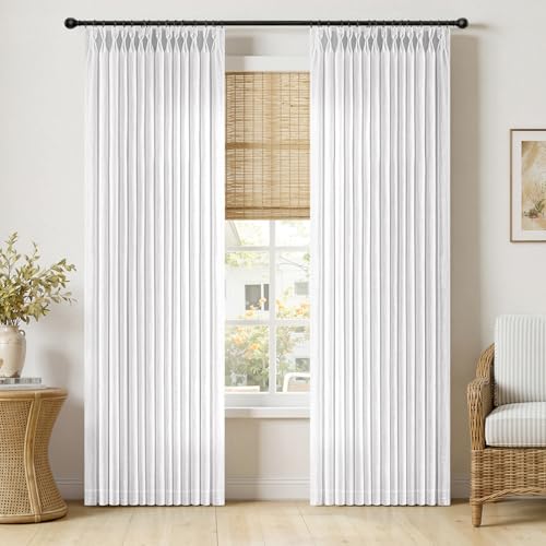 Pinch Pleated Thick Linen Curtains 84 Inch Long 2 Panels White (White / 40"W x 84"L (Pack of 2))