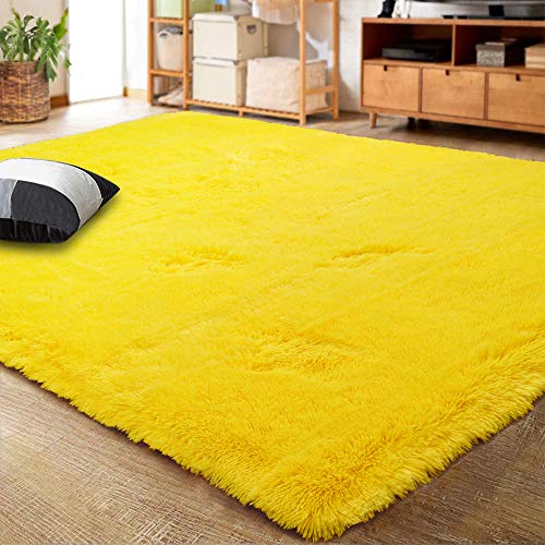 Area Rugs Fluffy Living Room Carpets for Kids Bedroom 4x5.3 (Yellow / 4' x 5.3' (Rectangular))