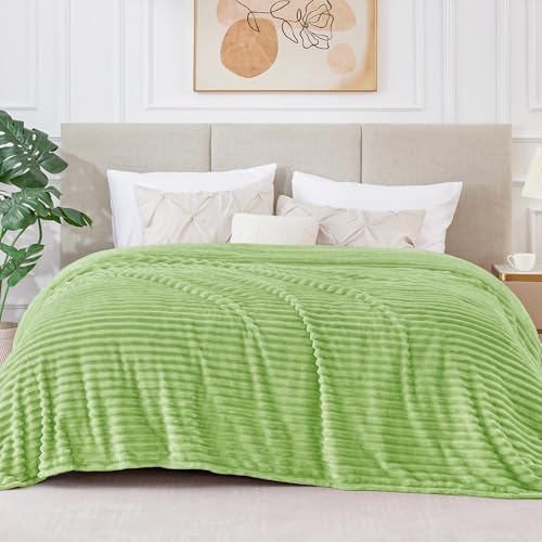 3D Ribbed Jacquard Green King Size Blankets for Bed (Grass / King(108"x90"))