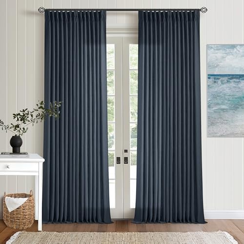 Pinch Pleated Extra Long Navy Linen Curtains 120 Inches Long (Navy / 40"W x 120"L (Pack of 2))