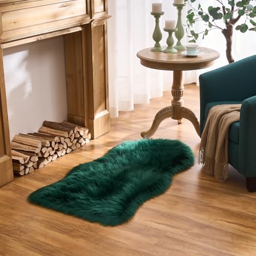 Ultra Soft Fluffy Shaggy Area Rug Faux Fur Rug Chair Cover Seat Pad Fuzzy Area Rug for Bedroom Floor Sofa Living Room (Darkgreen / 2' x 4' (Sheepskin))