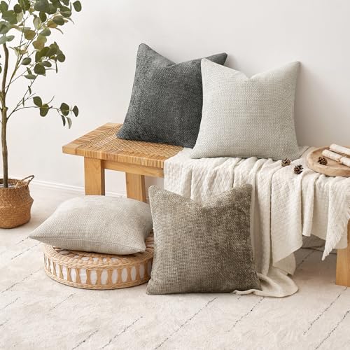 Soft Decorative Chenille Pillow Covers Neutral 18x18 Pack of 4 (18" x 18" (Pack of 4) / Neutral)