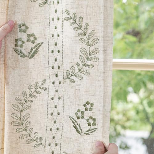 Floral Linen Curtains 84 Inch Farmhouse Back Tab 4 Panels (Sage / 50"W x 84"L (Pack of 4))