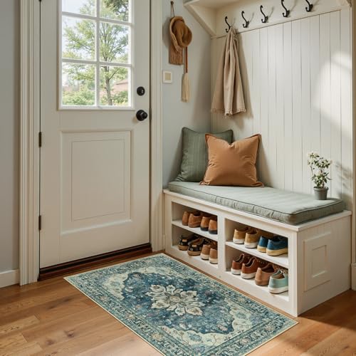 Washable Area Rug (Blue/Vintage Dark Blue / 2' x 4' (Rectangular))